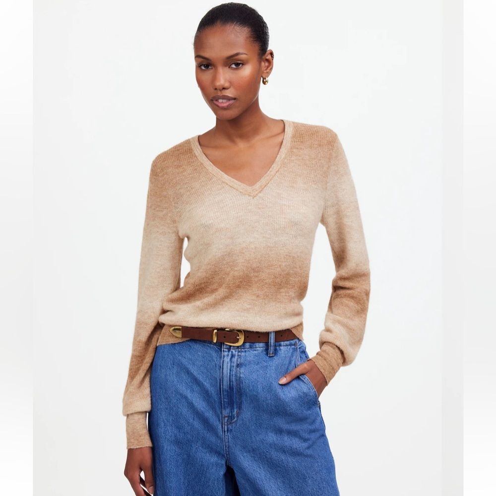 Madewell Spacedye Lightweight Alpaca V-Neck Spacedye Fawn Tan Sweater XS
